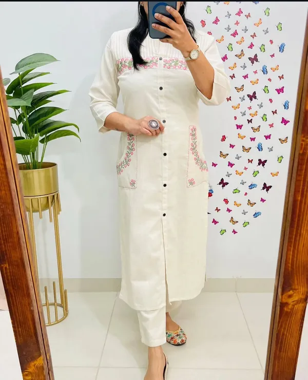 White_Cotton_Straight_Kurta_Pant_Set_For_Women