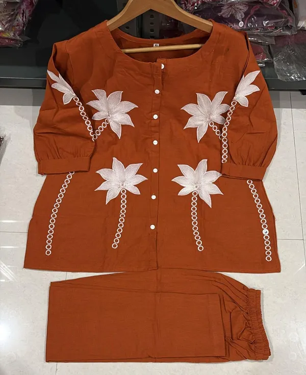 Brown_Cotton_Floral_Applique_Kurti_For_Women