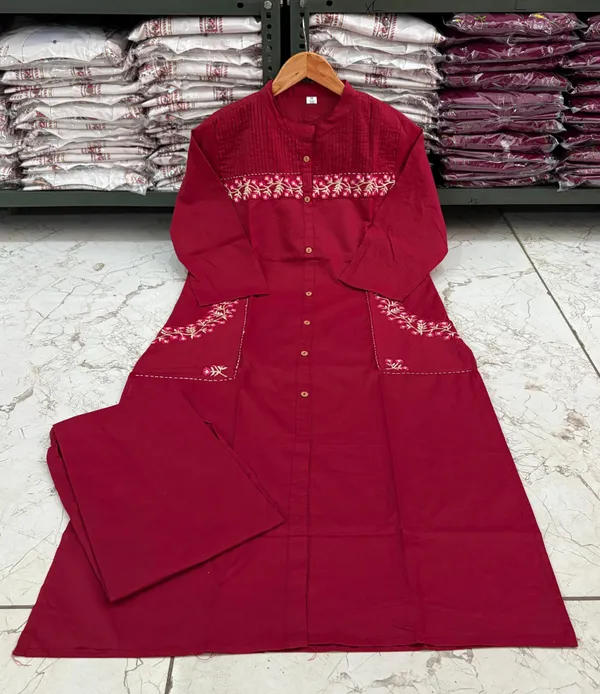Maroon_Cotton_Straight_Embroidered_Kurta_Set_For_Women