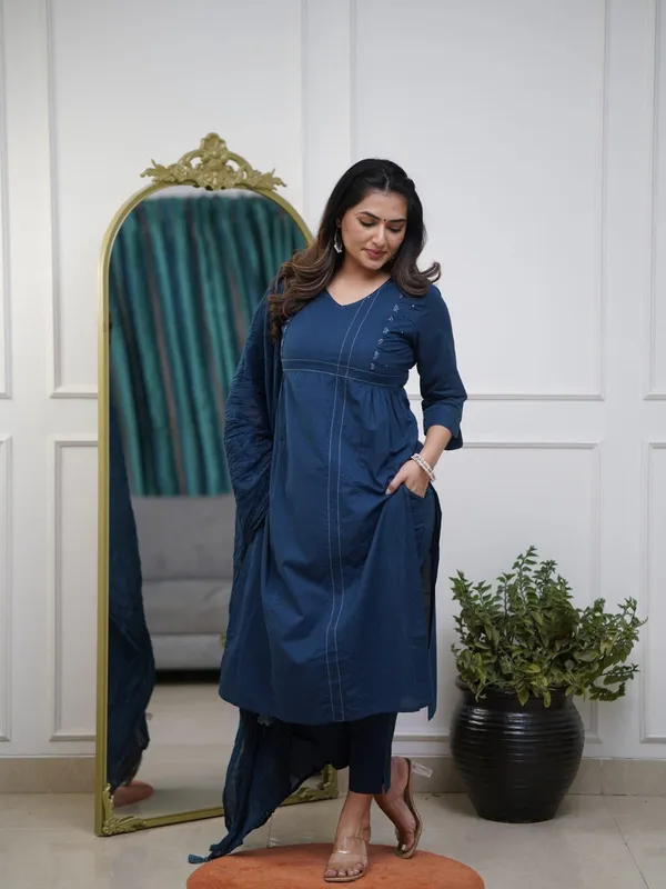 Navy_Cotton_Anarkali_Kurta_Set_For_Women