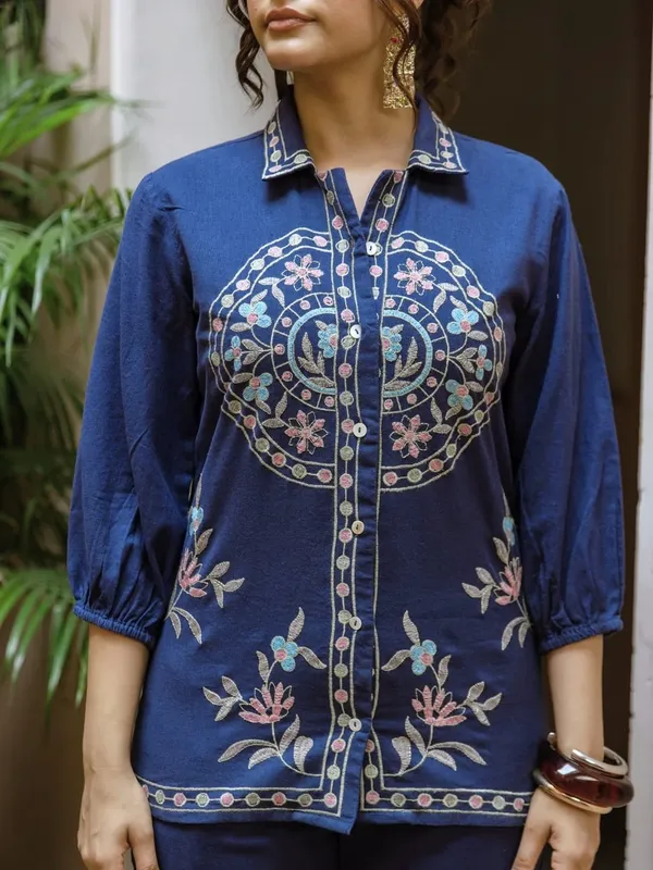 Navy_Cotton_Embroidered_Co-Ord_Set_For_Women
