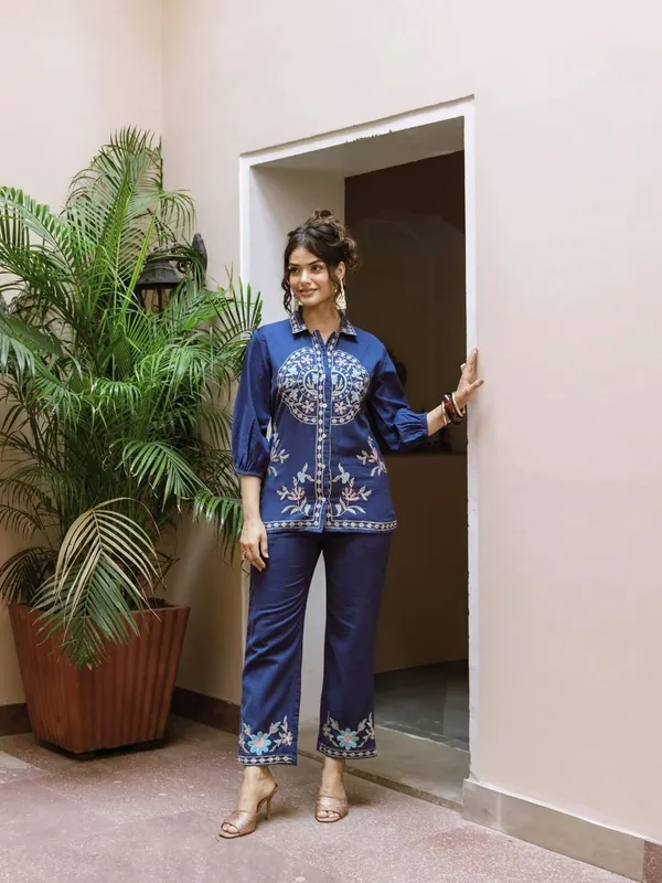 Navy_Cotton_Embroidered_Co-Ord_Set_For_Women