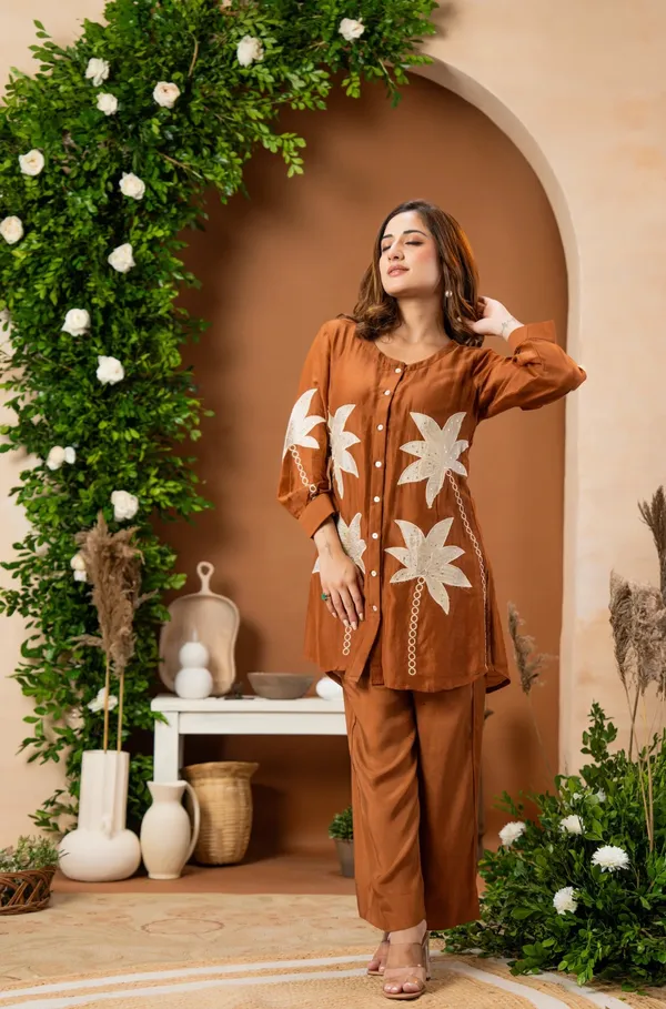 Brown_Cotton_Floral_Applique_Kurti_For_Women