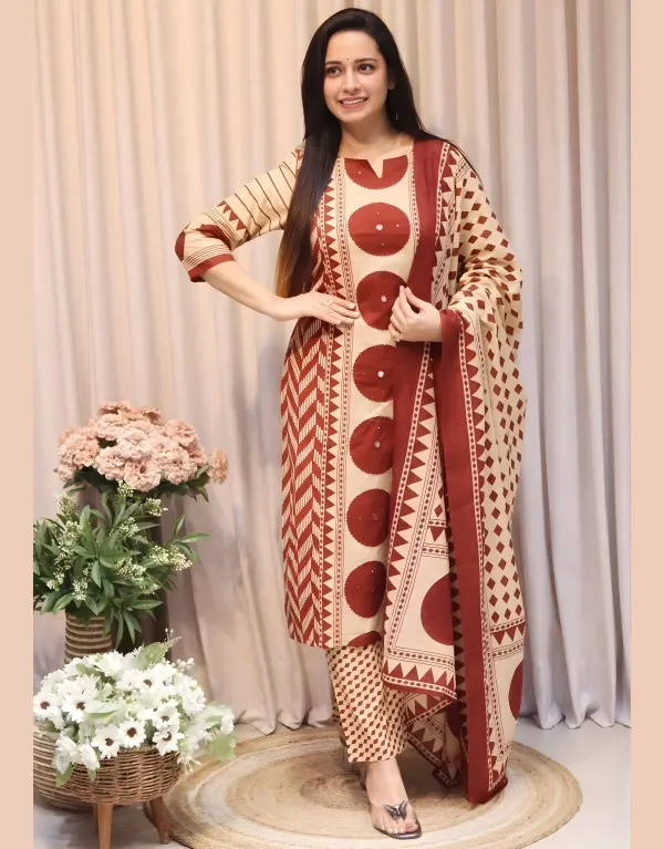 Maroon_Pure_Cotton_Straight_Kurta_Set_For_Women