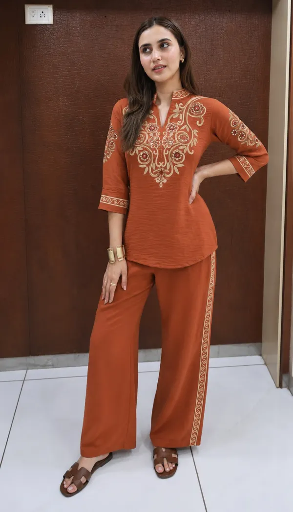 Brown_Cotton_Flex_Embroidered_Kurta_Set_For_Women