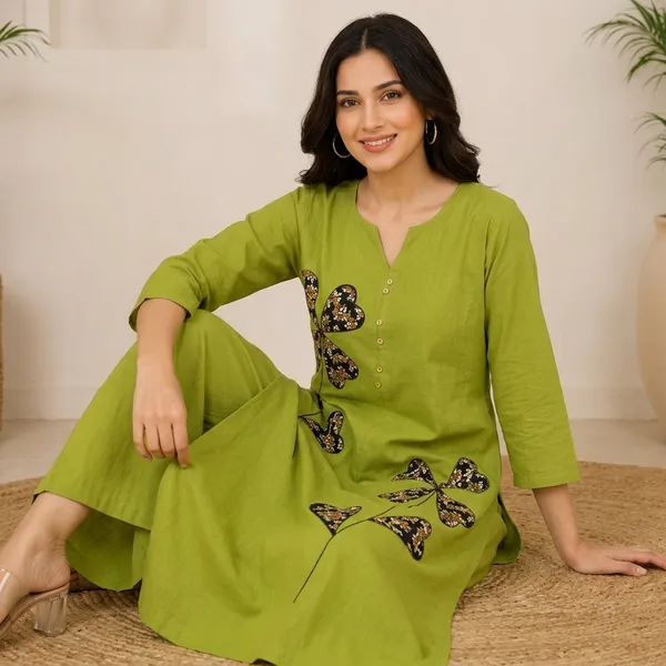 Green_Cotton_Straight_Fit_Floral_Kurta_Set_For_Women
