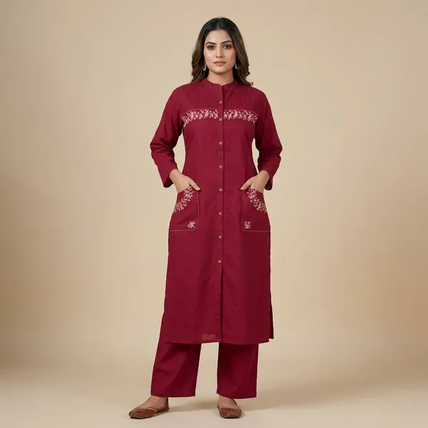 Maroon_Cotton_Straight_Embroidered_Kurta_Set_For_Women