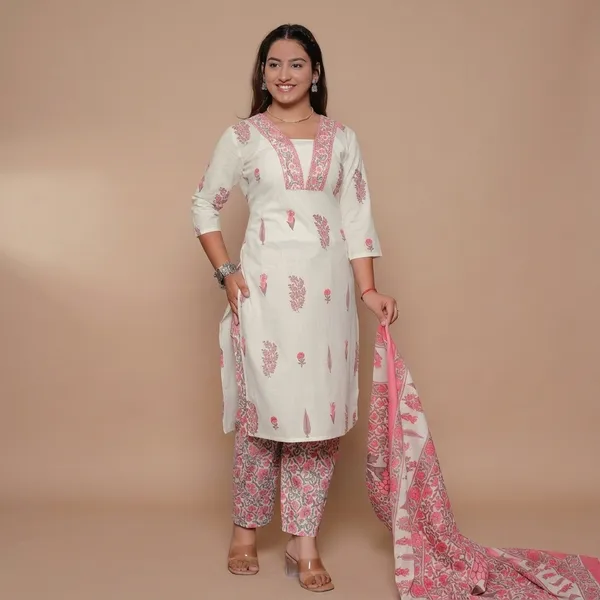 White_Pure_Cotton_Straight_Kurta_Set_For_Women