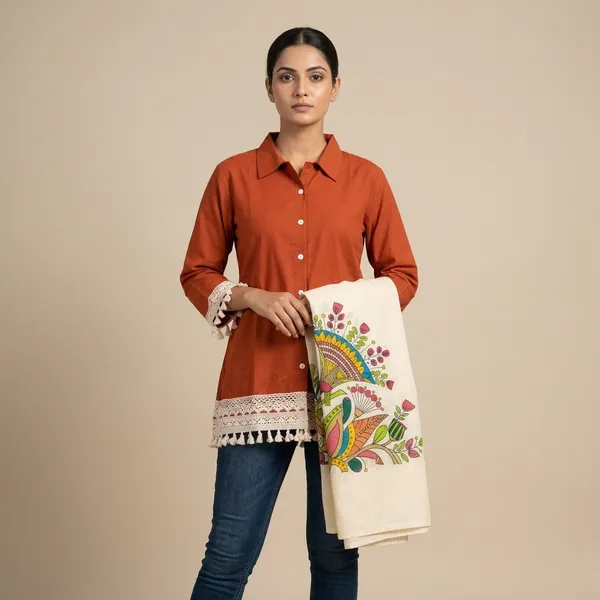 Orange_Cotton_Crochet_Trim_Shirt_For_Women