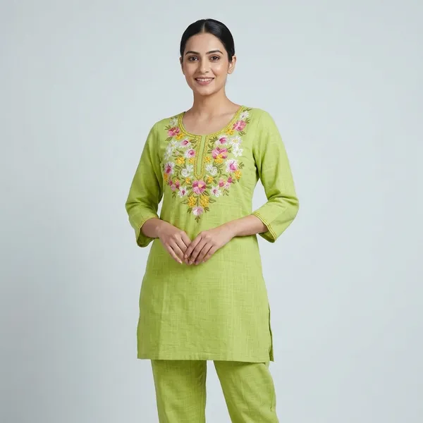Green_Pure_Cotton_Embroidered_Kurta_Set_For_Women