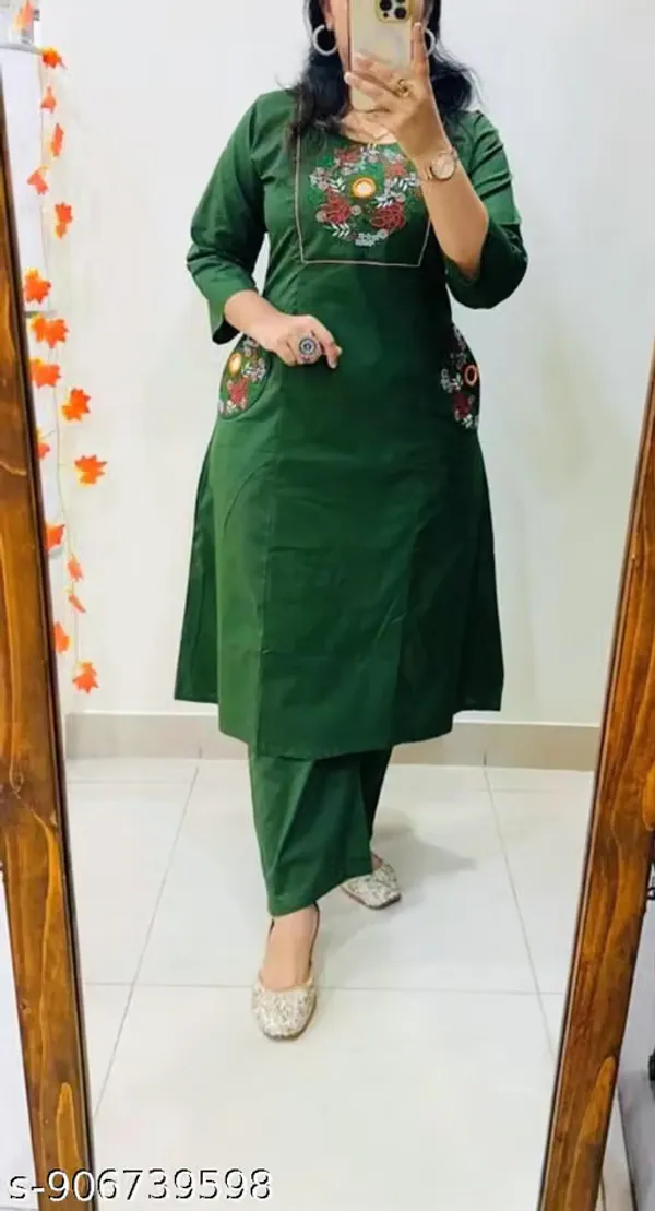 Green_Cotton_Flex_Embroidered_Kurta_Set_For_Women
