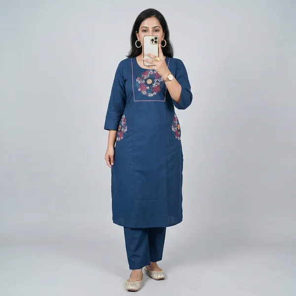 Navy_Cotton_Flex_Straight_Embroidered_Kurta_Set_For_Women