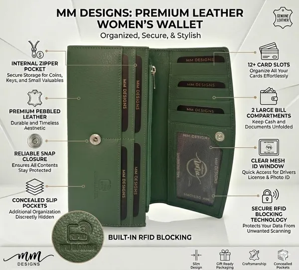Green_Leather_Rfid_Purse_Wallet_With_Card_Slots