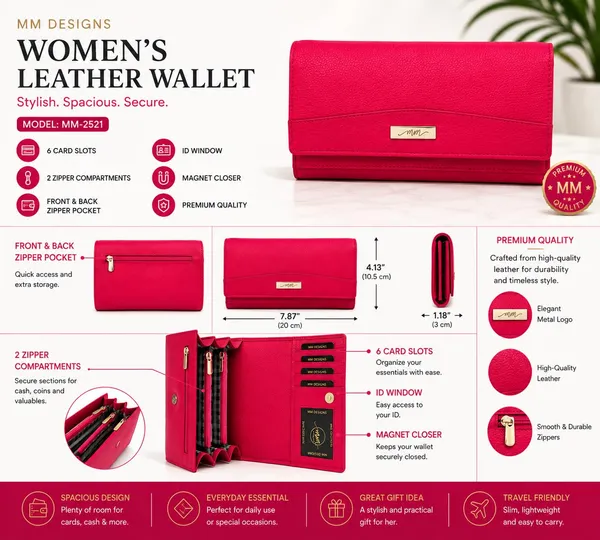 Hot_Pink_Leather_Purse_Wallet_For_Women