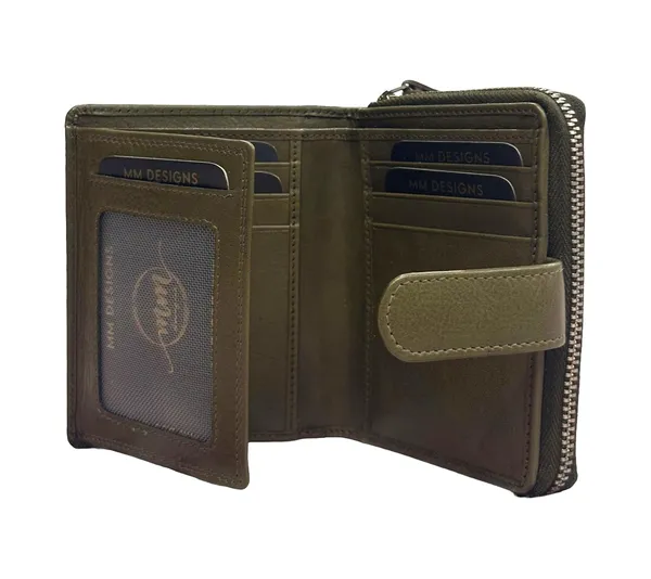 Olive_Green_Leather_Zipper_Wallet_For_Women