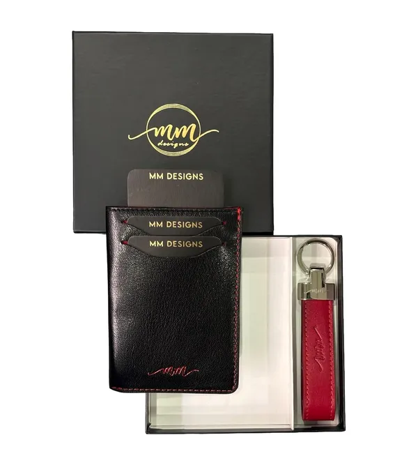 Black_And_Red_Leather_Card_Holder_And_Key_Chain