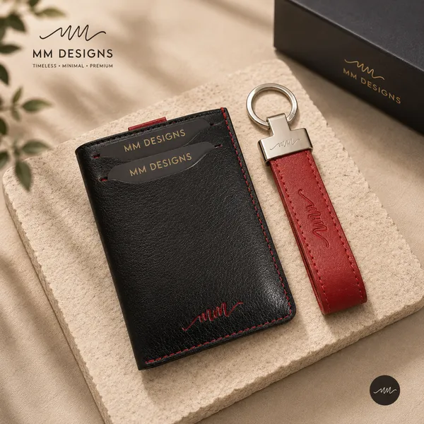 Black_And_Red_Leather_Card_Holder_And_Key_Chain