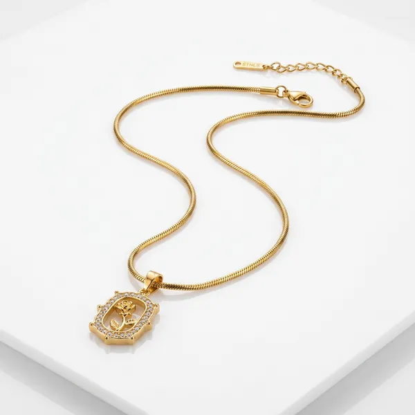 Gold_Plated_Snake_Chain_With_Floral_Heart_Crystal_Pendant