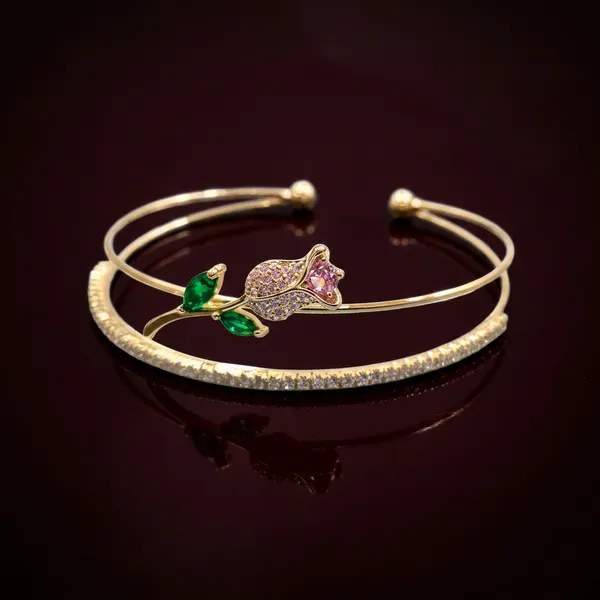Gold_double_open_cuff_-_Open_cuff_-_Rose_flower_charm+diamond-cut_band