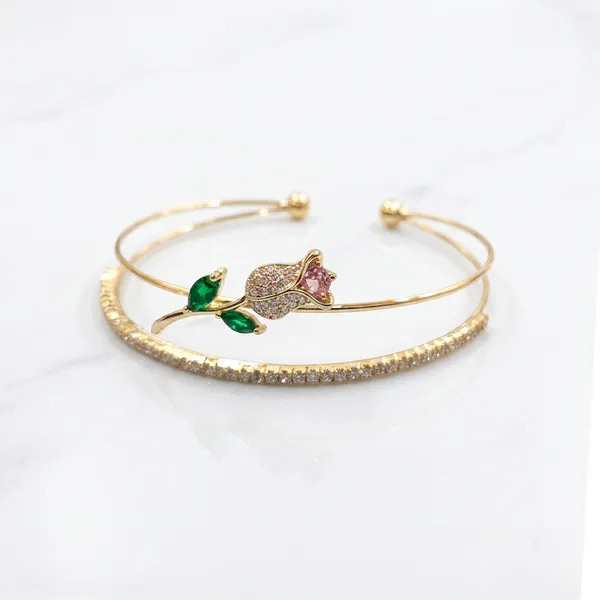 Gold_double_open_cuff_-_Open_cuff_-_Rose_flower_charm+diamond-cut_band