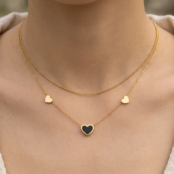 Gold_Double_Layer_Chain_Black_Enamel_Heart