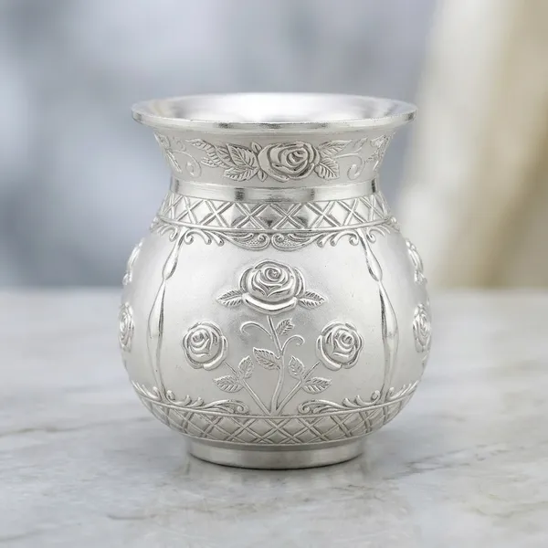 German_Silver_Rose_Pattern_Pooja_Kalash