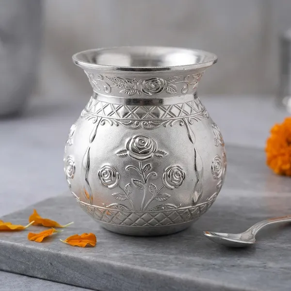 German_Silver_Rose_Pattern_Pooja_Kalash