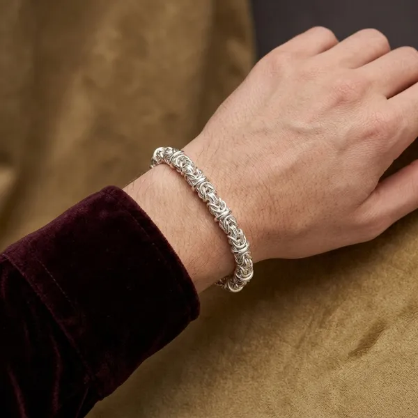 Silver_Plated_Metal_Premium_Byzantine_Chain_Bracelet_For_Men