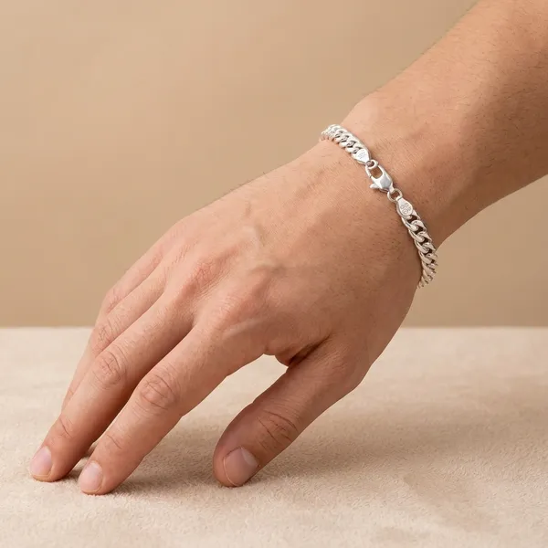 Silver_Plated_Metal_Premium_Cuban_Chain_Bracelet_For_Men