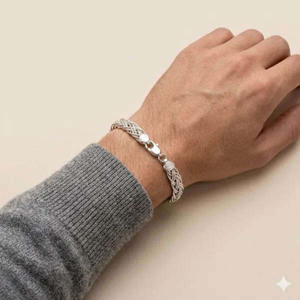 Silver_Plated_Metal_Premium_Braided_Chain_Bracelet_For_Men