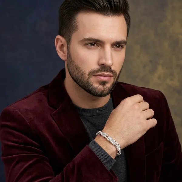 Silver_Plated_Metal_Premium_Byzantine_Chain_Bracelet_For_Men