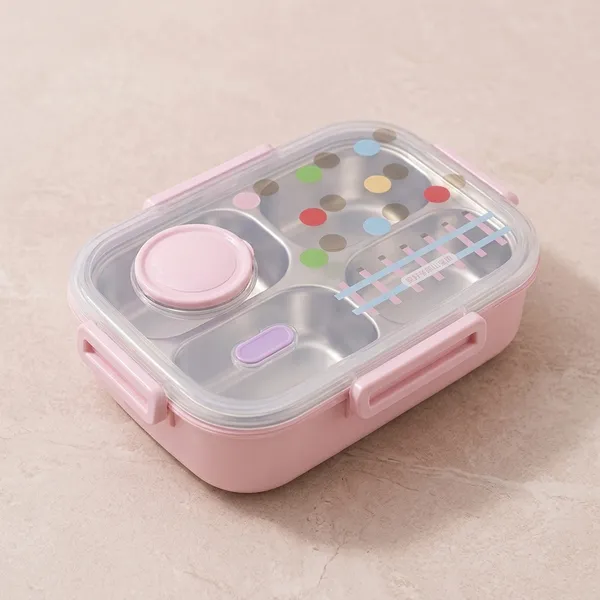 Pink_Stainless_Steel_Polka_Dot_3-Compartment_Lunch_Box_For_Women