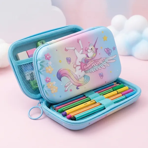 Blue_Eva_Hardshell_Unicorn_Rainbow_Zipper_Pencil_Case_For_Kids
