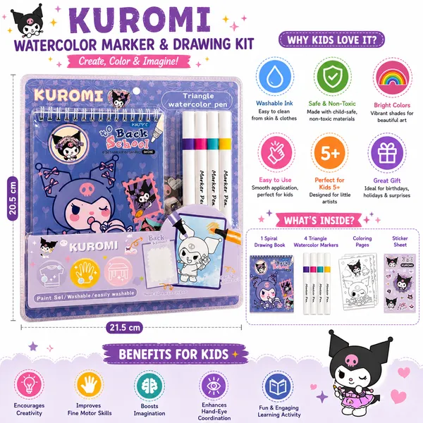 Purple_Kuromi_Triangle_Watercolor_Pen_Set_With_Spiral_Notebook_For_Kids