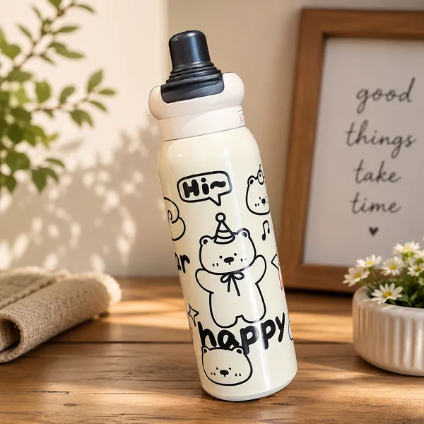 White_Stainless_Steel_Cartoon_Print_Insulated_Water_Bottle_For_Kids