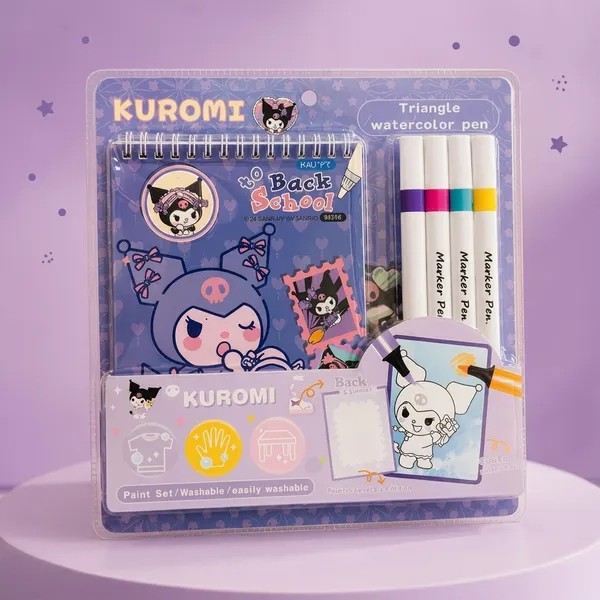 Purple_Kuromi_Triangle_Watercolor_Pen_Set_With_Spiral_Notebook_For_Kids