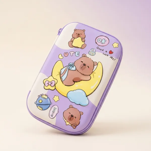 Purple_Polyester_Cute_Bear_Print_Zipper_Pencil_Pouch_For_Kids
