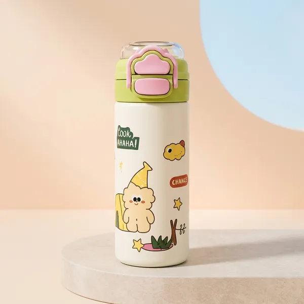 White_Stainless_Steel_Cartoon_Dog_Print_Insulated_Water_Bottle_For_Kids