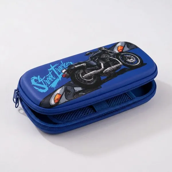 Blue_Eva_Hard_Shell_Motorcycle_Print_Zippered_Pencil_Pouch_For_Kids