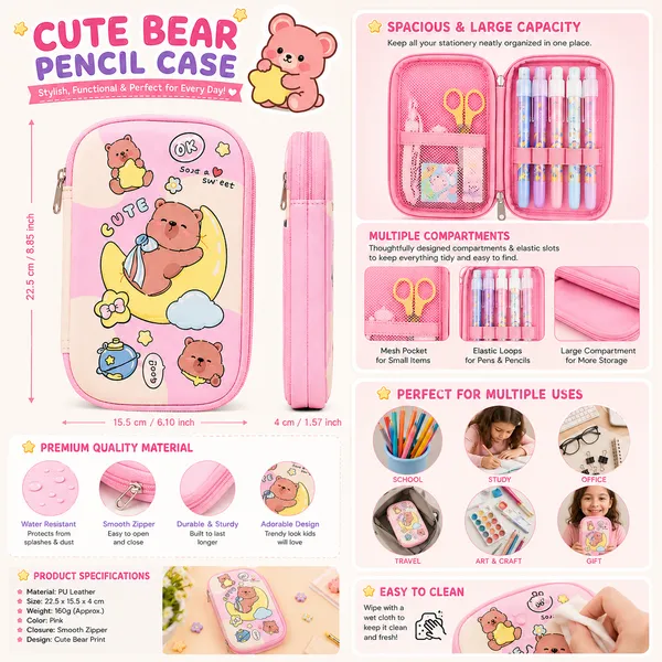 Pink_Polyester_Kawaii_Bear_Print_Zipper_Pencil_Pouch_For_Girls