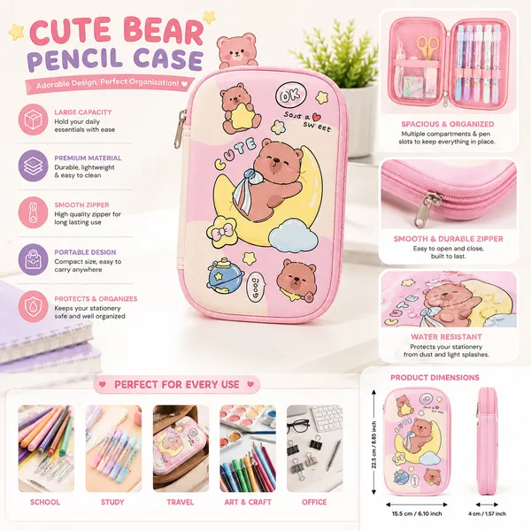 Pink_Polyester_Kawaii_Bear_Print_Zipper_Pencil_Pouch_For_Girls