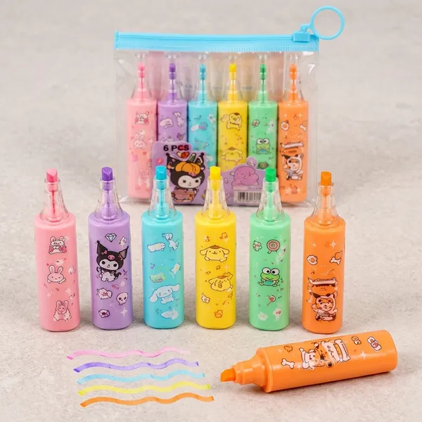 Multicolor_Bottle-Shaped_Cartoon_Character_Highlighter_Pen_Set_Of_6