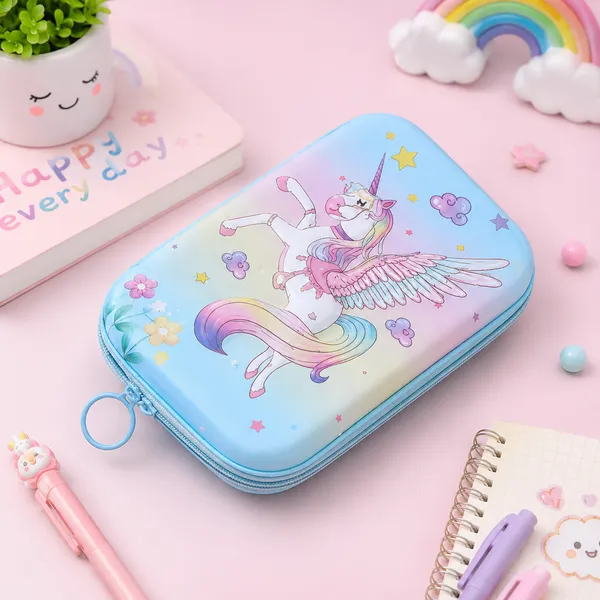 Blue_Eva_Hardshell_Unicorn_Rainbow_Zipper_Pencil_Case_For_Kids
