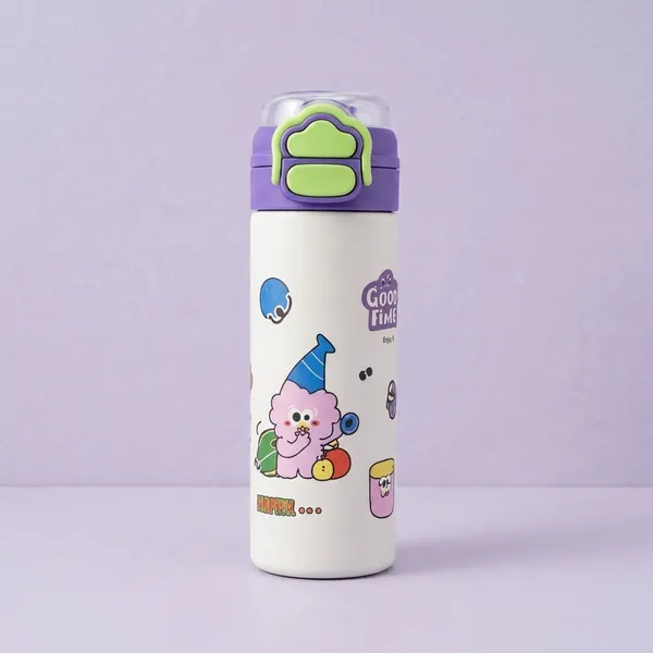 Stainless_Steel_White_Cartoon_Print_Insulated_Water_Bottle_Purple_Lid
