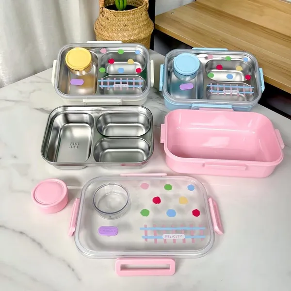 Pink_Stainless_Steel_Polka_Dot_3-Compartment_Lunch_Box_For_Women