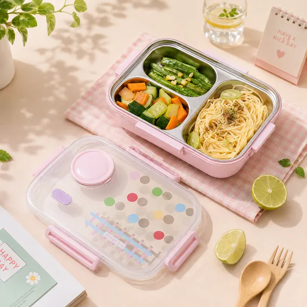 Pink_Stainless_Steel_Polka_Dot_3-Compartment_Lunch_Box_For_Women