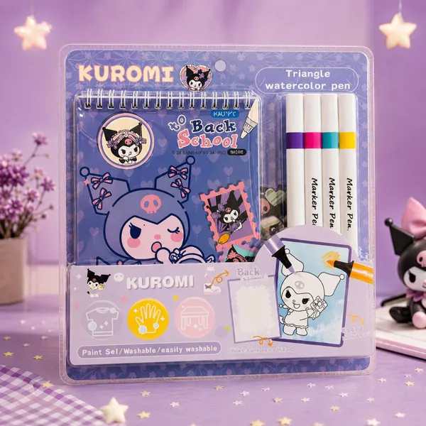 Purple_Kuromi_Triangle_Watercolor_Pen_Set_With_Spiral_Notebook_For_Kids