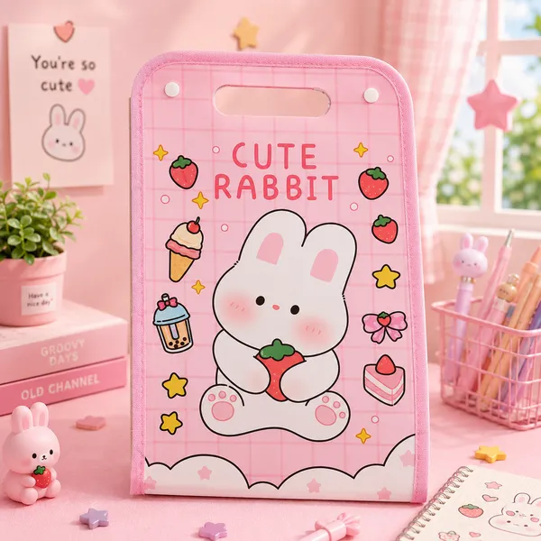 Pink_Plastic_Cute_Rabbit_Print_Portable_Clipboard_Storage_Case_For_Kids