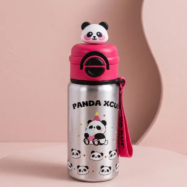 White_Stainless_Steel_Panda_Print_Insulated_Water_Bottle_With_Sipper_For_Kids