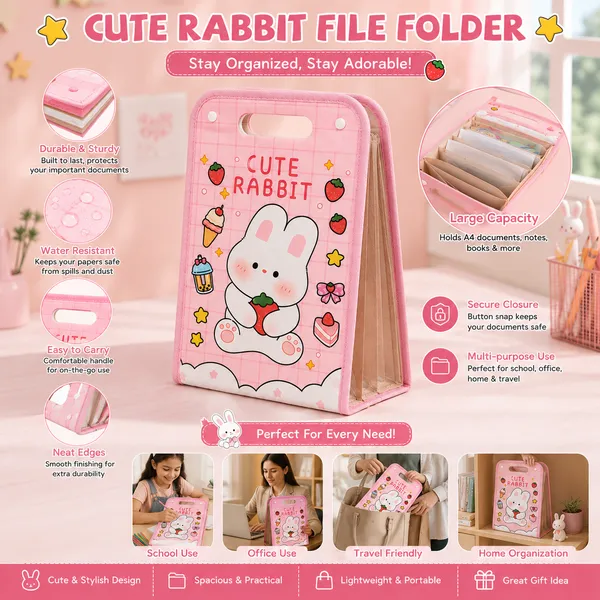 Pink_Plastic_Cute_Rabbit_Print_Portable_Clipboard_Storage_Case_For_Kids